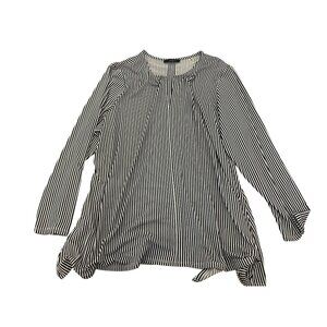 T Tahari Tunic Top 2X Black White Vertical Stripe Woman Flowy Career Classy